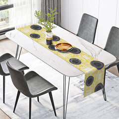 Aperturee - Aperturee Abstract Sunflower Modern Dining Table Runner Yellow Floral with a Minimalist Vibe Summer Farmhouse Kitchen