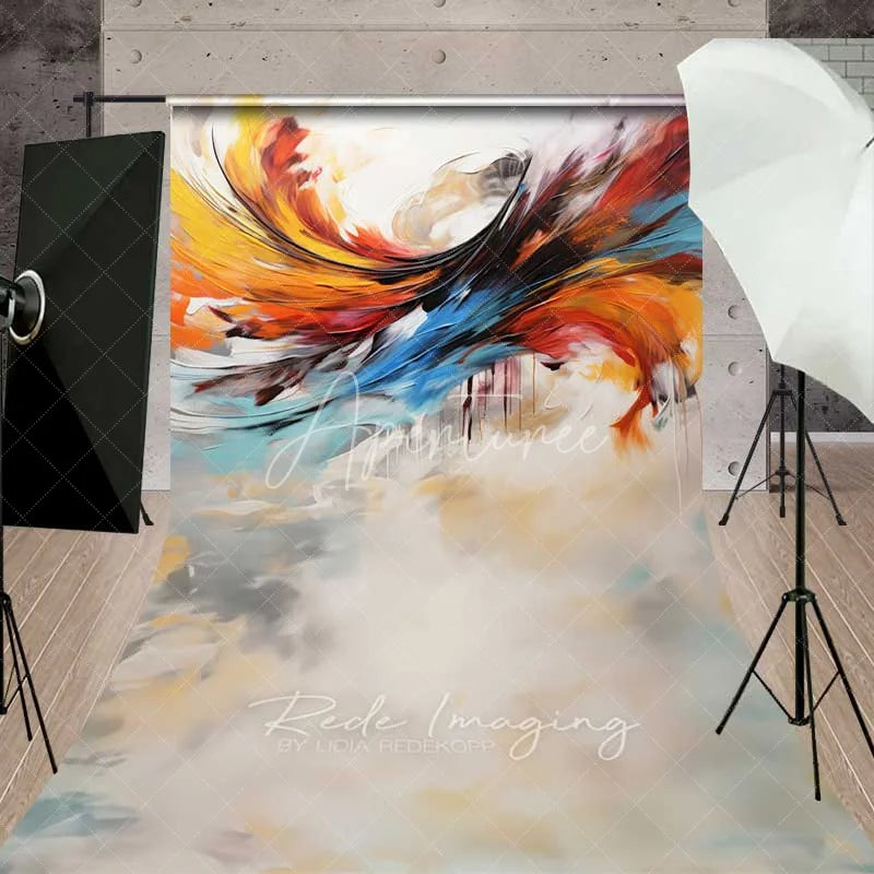 Aperturee - Aperturee Abstract Swirl Art Sweep Photo Backdrop Modern Colorful Feather Painting Background Texture Floor Prop