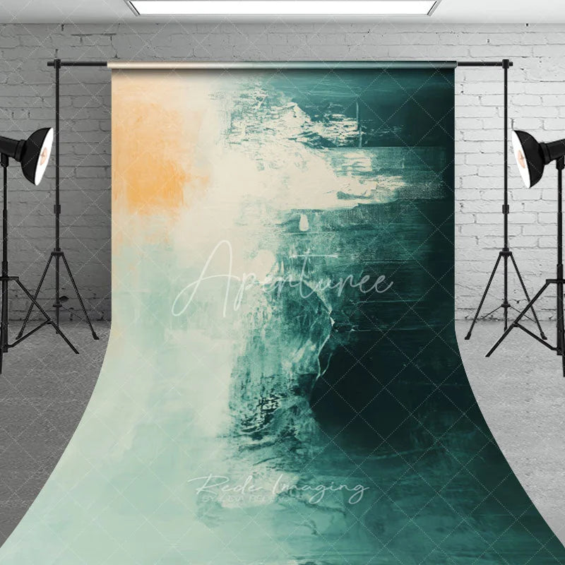 Aperturee - Aperturee Abstract Teal and Cream Painterly Sweep Backdrop Modern Art Textured Studio Photography Background