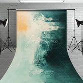 Aperturee - Aperturee Abstract Teal and Cream Painterly Sweep Backdrop Modern Art Textured Studio Photography Background