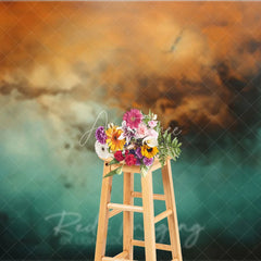 Aperturee - Aperturee Abstract Teal and Orange Oil Painting Photography Backdrop Artistic Texture Background for Portrait