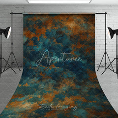 Aperturee - Aperturee Abstract Teal and Rust Grunge Texture Sweep Backdrop Artistic Photography Studio Background for Professional Portraits