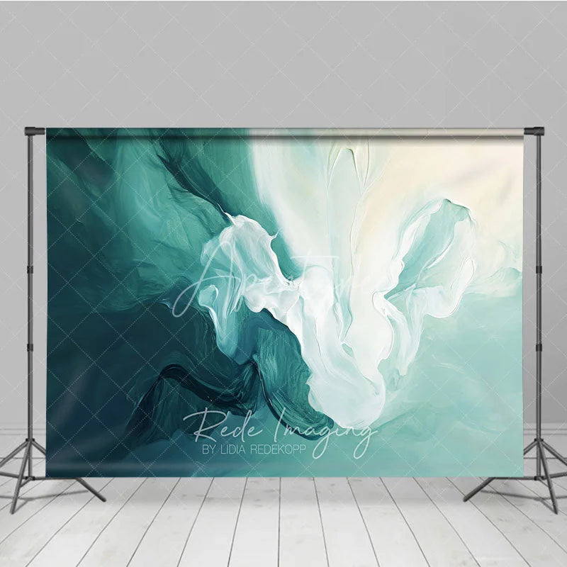Aperturee - Aperturee Abstract Teal and White Flowing Brushstroke Photography Backdrop Artistic Modern Studio Background for Portraits