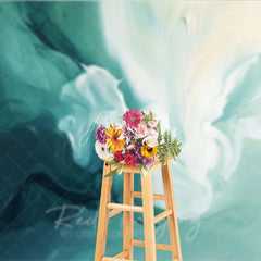 Aperturee - Aperturee Abstract Teal and White Flowing Brushstroke Photography Backdrop Artistic Modern Studio Background for Portraits