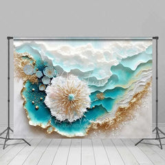 Aperturee - Aperturee Abstract Teal Ocean Waves and Gold Sand Backdrop Summer Beach Art Photography Background Party Decor