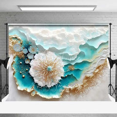 Aperturee - Aperturee Abstract Teal Ocean Waves and Gold Sand Backdrop Summer Beach Art Photography Background Party Decor