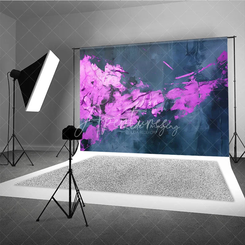 Aperturee - Aperturee Abstract Textured Dark Blue and Magenta Photography Backdrop Modern Artistic Studio Photo Prop for Portraits
