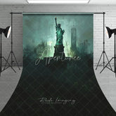 Aperturee - Aperturee Abstract Textured Dark Teal Statue of Liberty Sweep Backdrop Dramatic New York City Landmark Photography Background