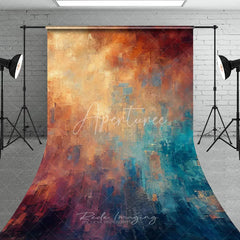 Aperturee - Aperturee Abstract Textured Orange and Teal Sweep Backdrop Modern Artistic Photo Studio Prop