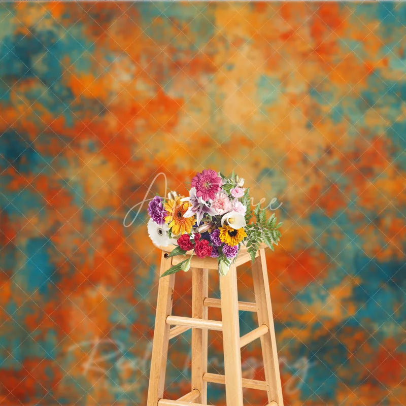 Aperturee - Aperturee Abstract Textured Orange Teal Blue Photography Backdrop Artistic Distressed Photo Studio Portrait