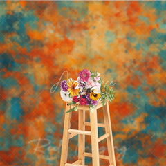 Aperturee - Aperturee Abstract Textured Orange Teal Blue Photography Backdrop Artistic Distressed Photo Studio Portrait