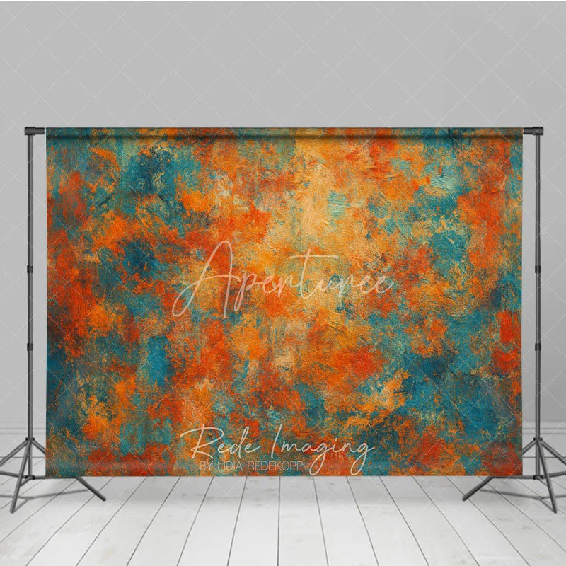 Aperturee - Aperturee Abstract Textured Orange Teal Blue Photography Backdrop Artistic Distressed Photo Studio Portrait