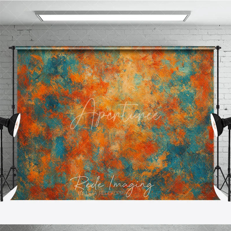 Aperturee - Aperturee Abstract Textured Orange Teal Blue Photography Backdrop Artistic Distressed Photo Studio Portrait