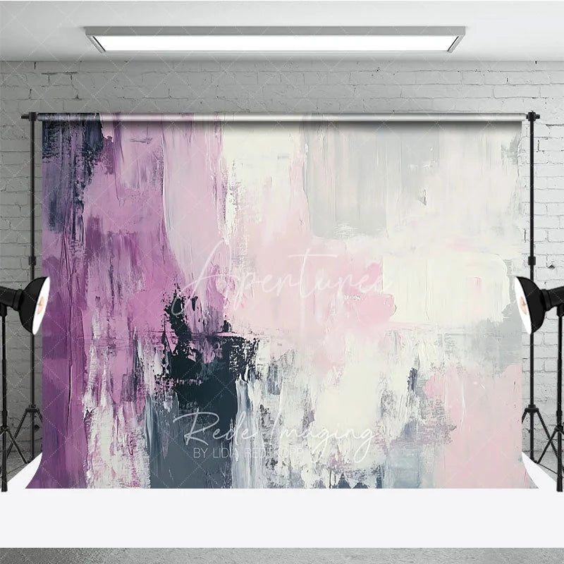 Aperturee - Aperturee Abstract Textured Photography Backdrop featuring Purple Pink White and Grey Brushstrokes Modern Artistic Style