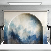 Aperturee - Aperturee Abstract Textured Photography Backdrop with Blue and Beige Cloud-like Design Modern Arched Frame Art for Portraits