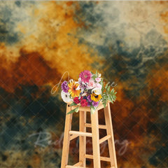 Aperturee - Aperturee Abstract Textured Photography Backdrop with Rusty Orange and Teal Grunge Effect Vintage Fine Art Studio Background
