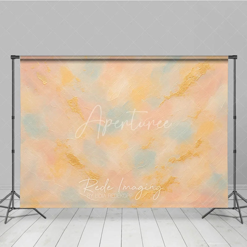 Aperturee - Aperturee Abstract Textured Photography Backdrop with Soft Pastel Peach Pink and Blue Colors and Elegant Gold Accents