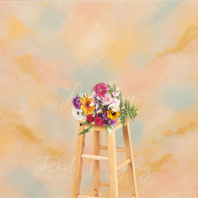 Aperturee - Aperturee Abstract Textured Photography Backdrop with Soft Pastel Peach Pink and Blue Colors and Elegant Gold Accents