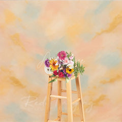 Aperturee - Aperturee Abstract Textured Photography Backdrop with Soft Pastel Peach Pink and Blue Colors and Elegant Gold Accents