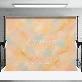 Aperturee - Aperturee Abstract Textured Photography Backdrop with Soft Pastel Peach Pink and Blue Colors and Elegant Gold Accents