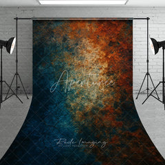Aperturee - Aperturee Abstract Textured Sweep Backdrop with Moody Blue and Rusty Orange Tones Weathered Industrial Style for Photo Shoots