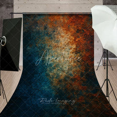 Aperturee - Aperturee Abstract Textured Sweep Backdrop with Moody Blue and Rusty Orange Tones Weathered Industrial Style for Photo Shoots