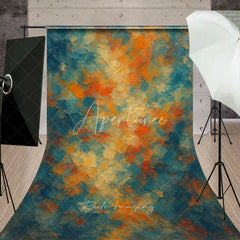 Aperturee - Aperturee Abstract Textured Sweep Backdrop with Painterly Brushstrokes Vibrant Teal Orange and Yellow Art Background