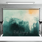Aperturee - Aperturee Abstract Textured Teal and Cream Photography Backdrop with Orange Brush Strokes Modern Artistic Design for Shoots