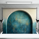 Aperturee - Aperturee Abstract Textured Teal and Gold Arched Photography Backdrop Old Master Style Portrait Studio Background