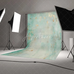 Aperturee - Aperturee Abstract Textured Teal and Mint Green Photography Backdrop with Gold Accents Elegant Painterly Design