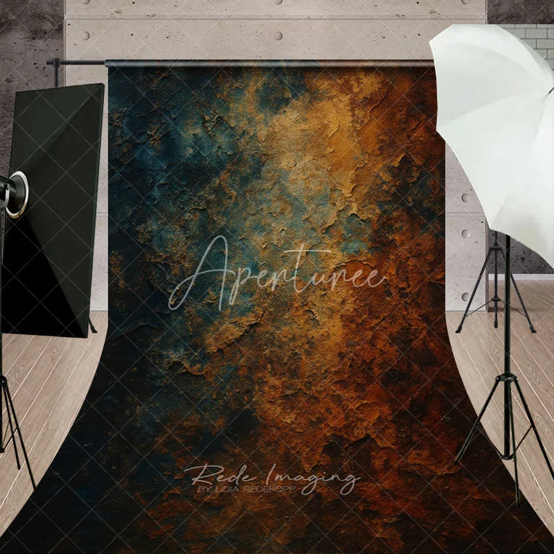 Aperturee - Aperturee Abstract Textured Teal and Rust Sweep Backdrop Vintage Grunge Style for Artistic Photography