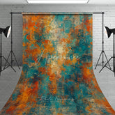 Aperturee - Aperturee Abstract Textured Teal Orange and Gold Sweep Backdrop Rustic Distressed Painterly Art Background
