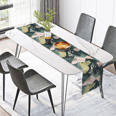 Aperturee - Aperturee Abstract Tropical Table Runner with Green Monstera Plant Print for Summer Dining and Kitchen Table Decor