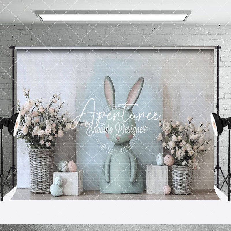 Aperturee - Aperturee Abstract Wall Green Bunny Floral Egg Easter Backdrop