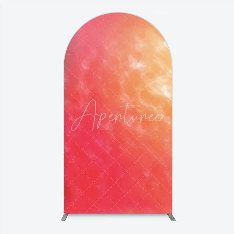 Aperturee - Aperturee Abstract Watercolor Gradient Arch Backdrop Red and Orange Sunset Style Birthday Party Photo Background