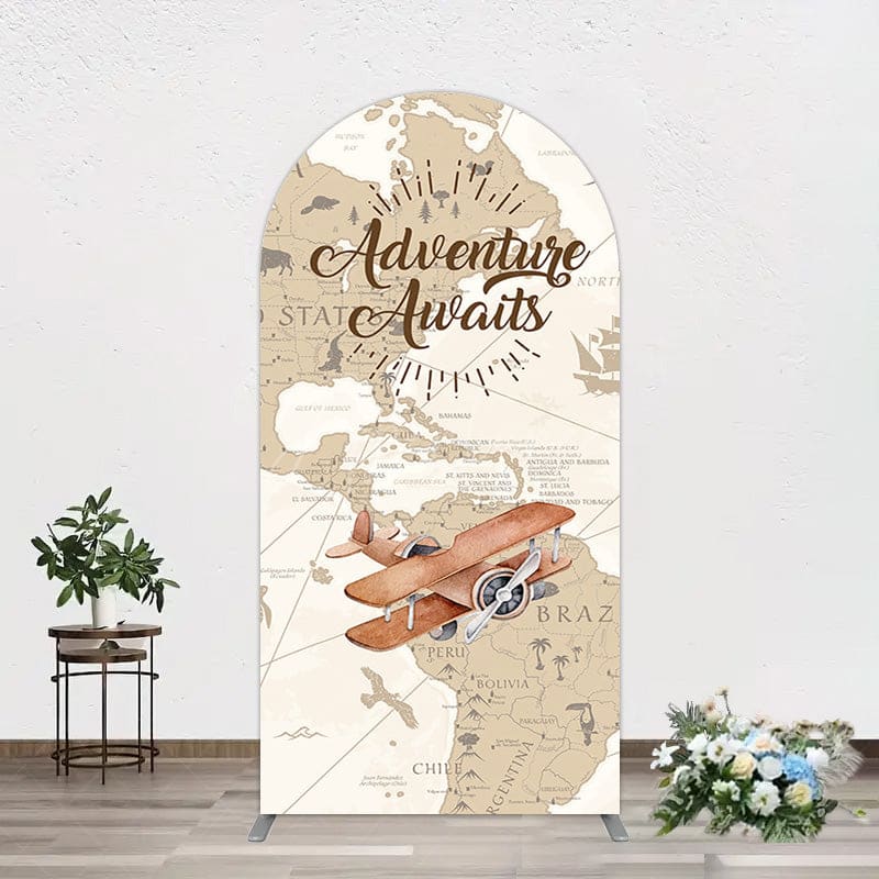 Aperturee - Aperturee Adventure Awaits Hot Air Balloon Map Arch Backdrop