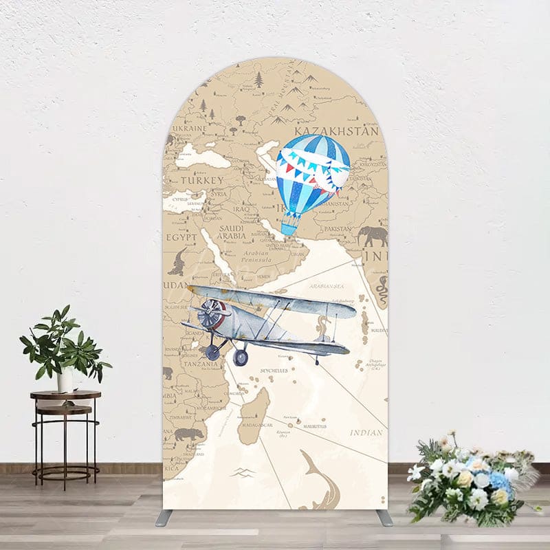 Aperturee - Aperturee Adventure Awaits Hot Air Balloon Map Arch Backdrop