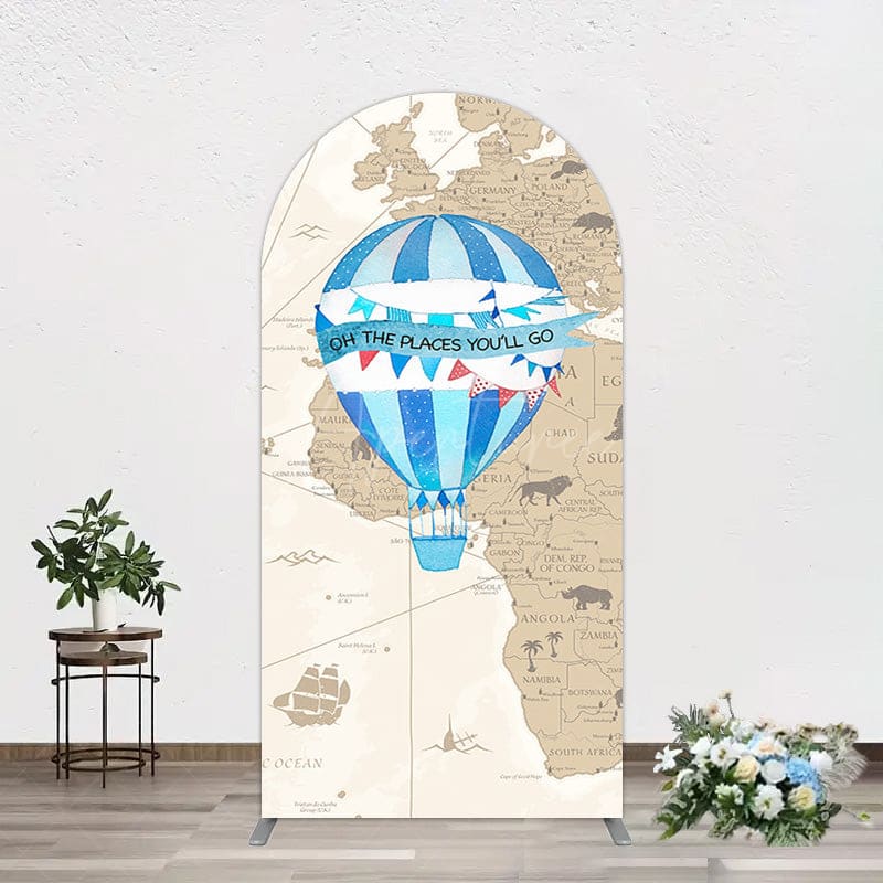 Aperturee - Aperturee Adventure Awaits Hot Air Balloon Map Arch Backdrop