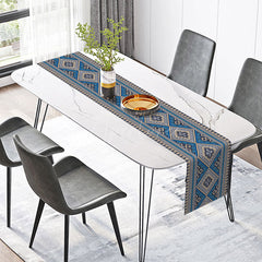 Aperturee - Aperturee Aesthetic Aztec Tribal Table Runner in Blue for Modern Bohemian and Southwest Style Dining Decor