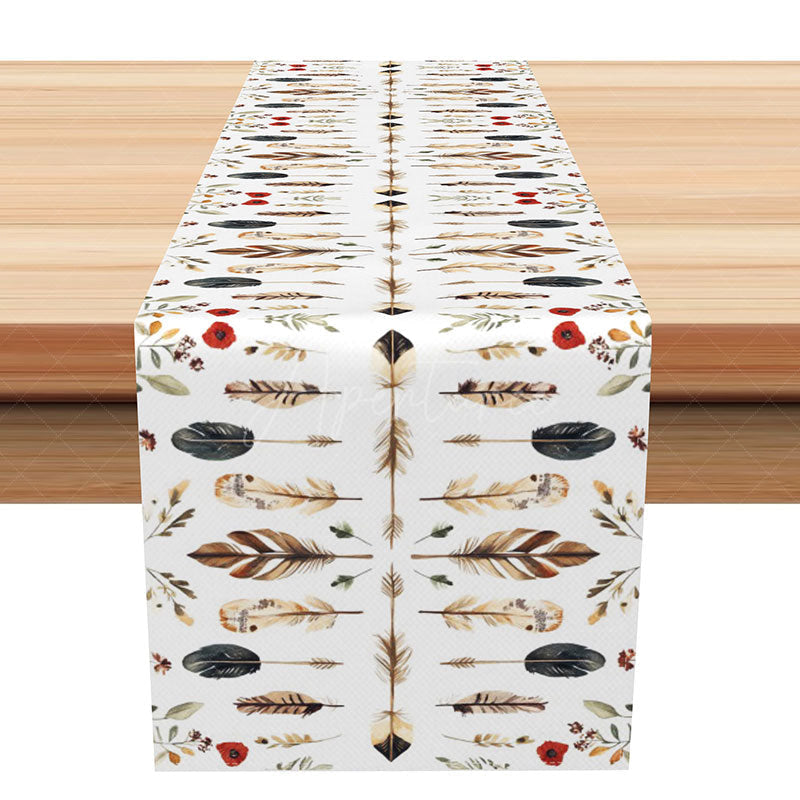 Aperturee - Aperturee African Tribal Style Table Runner with Feather and Leaf Pattern for Ethnic and Bohemian Home Decor