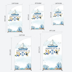 Aperturee - Aperturee Ahoy Boy Seagulls Boat Baby Shower Half Moon Arch Backdrop