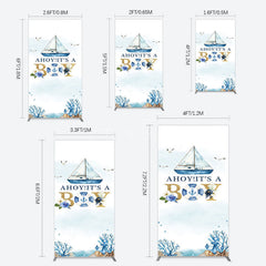 Aperturee - Aperturee Ahoy Boy Seagulls Boat Baby Shower Rectangle Backdrop