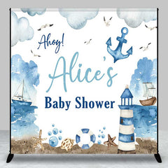 Aperturee - Aperturee Ahoy It’s a Boy Custom Nautical Baby Shower Backdrop Lighthouse and Anchor Ocean Themed Welcome Sign Decor