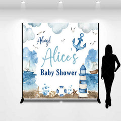 Aperturee - Aperturee Ahoy It’s a Boy Custom Nautical Baby Shower Backdrop Lighthouse and Anchor Ocean Themed Welcome Sign Decor