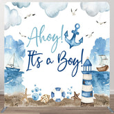 Aperturee - Aperturee Ahoy Sailing Baby Shower Square Tension Backdrop
