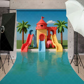 Aperturee - Aperturee Ai Cartoon Swimming Pool Summer Vibe Sweep Backdrop
