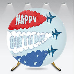 Aperturee - Aperturee Airplane Fighter Jet Round Backdrop Red White and Blue Smoke Party Supplies for Birthday