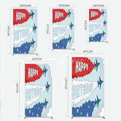 Aperturee - Aperturee Airplane Jet Happy Birthday Rectangle Backdrop Red White and Blue Aviation Theme Party Background