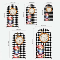 Aperturee - Aperturee Alice in Wonderland Inspired Birthday Arch Backdrop Mad Hatter Tea Party with Clock Whimsical Photo Prop Decor