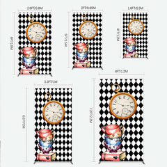 Aperturee - Aperturee Alice in Wonderland Inspired Birthday Rectangle Backdrop Mad Hatter Tea Party with Clock Whimsical Photo Prop Decor